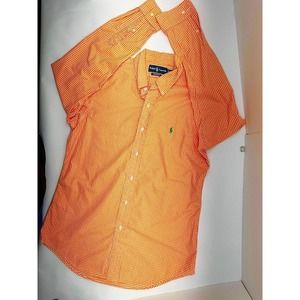 Polo Ralph Lauren Shirt Mens Medium Button Up Orange Gingham Check Custom Fit M
